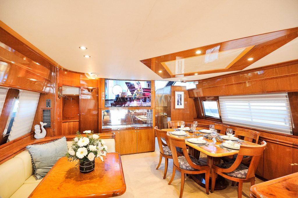 Shine 85 yacht charter Cabo San Lucas - main salon and helm photo 01