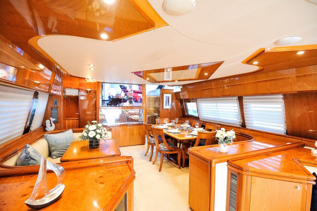 Shine 85 yacht charter Cabo San Lucas - main salon and helm photo 05