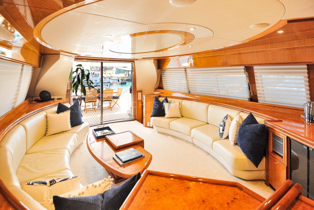 Shine 85 yacht charter Cabo San Lucas - main salon and helm photo 02