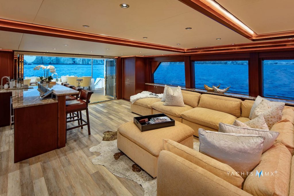 Salon and helm of the Northern 130 yacht