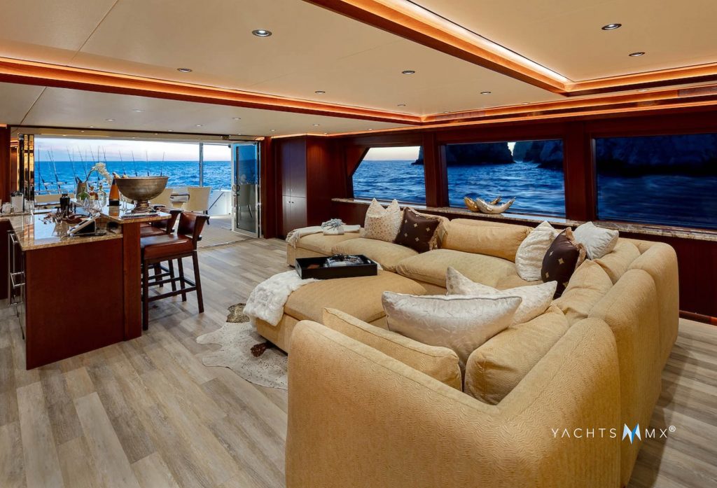 Salon and helm of the Northern 130 yacht