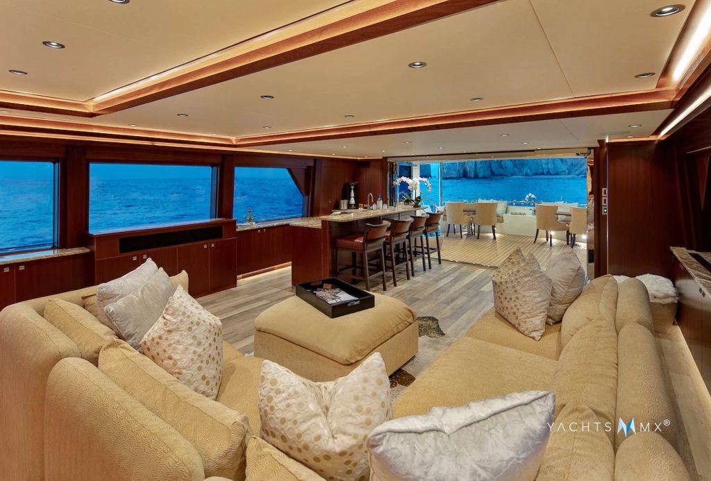 Salon and helm of the Northern 130 yacht
