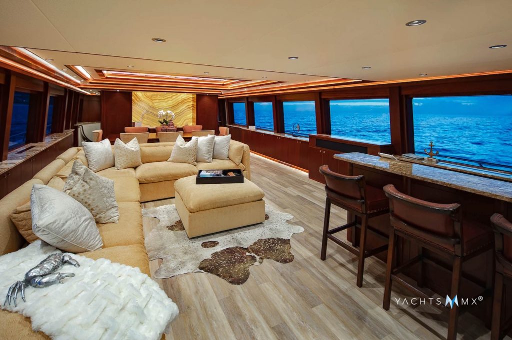 Salon and helm of the Northern 130 yacht
