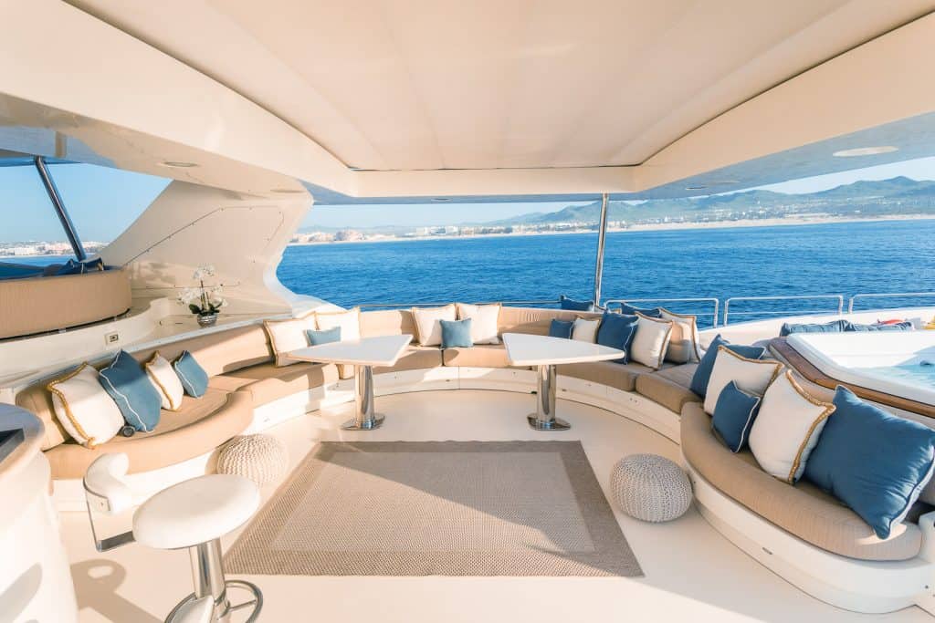 Deck and flybridge of the Azimut 116 yacht in Cabo San Lucas