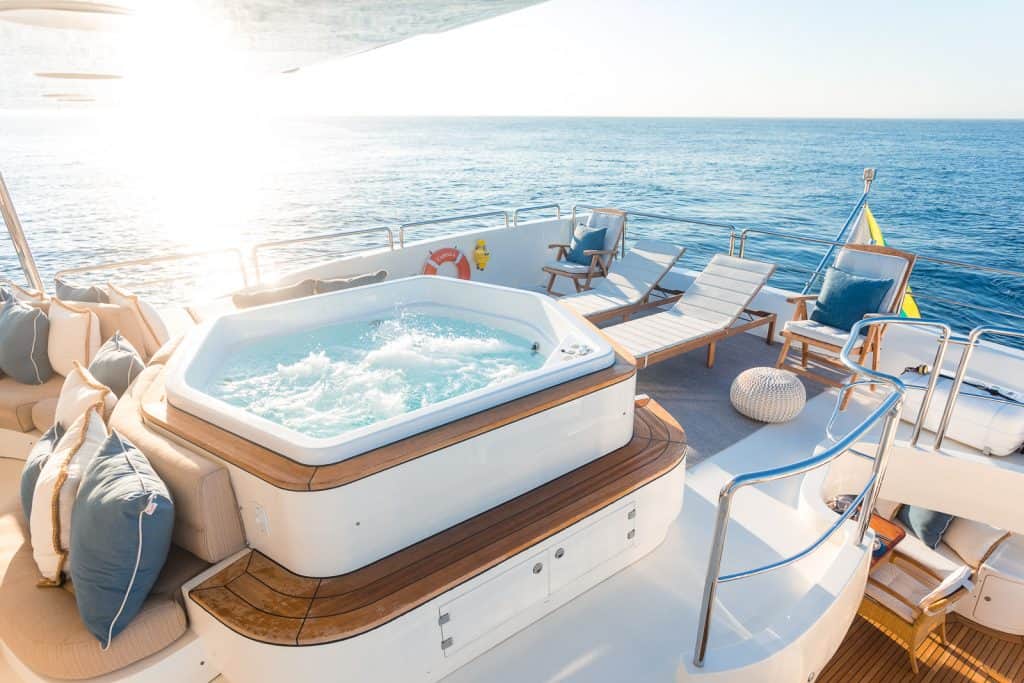 Deck and flybridge of the Azimut 116 yacht in Cabo San Lucas