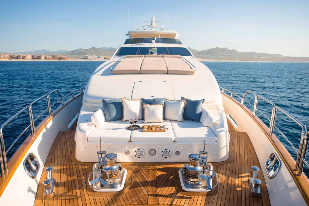 Deck and flybridge of the Azimut 116 yacht in Cabo San Lucas
