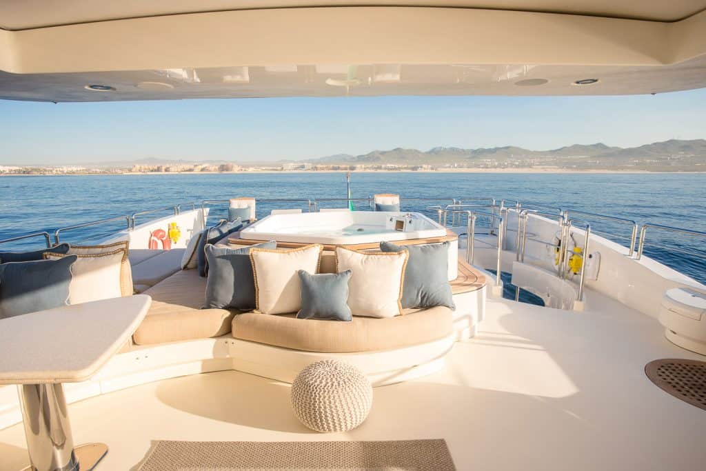 Deck and flybridge of the Azimut 116 yacht in Cabo San Lucas