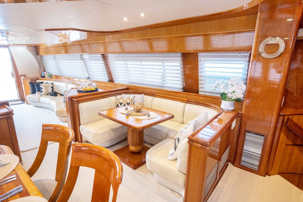 Shine 85 yacht charter Cabo San Lucas - main salon and helm photo 03