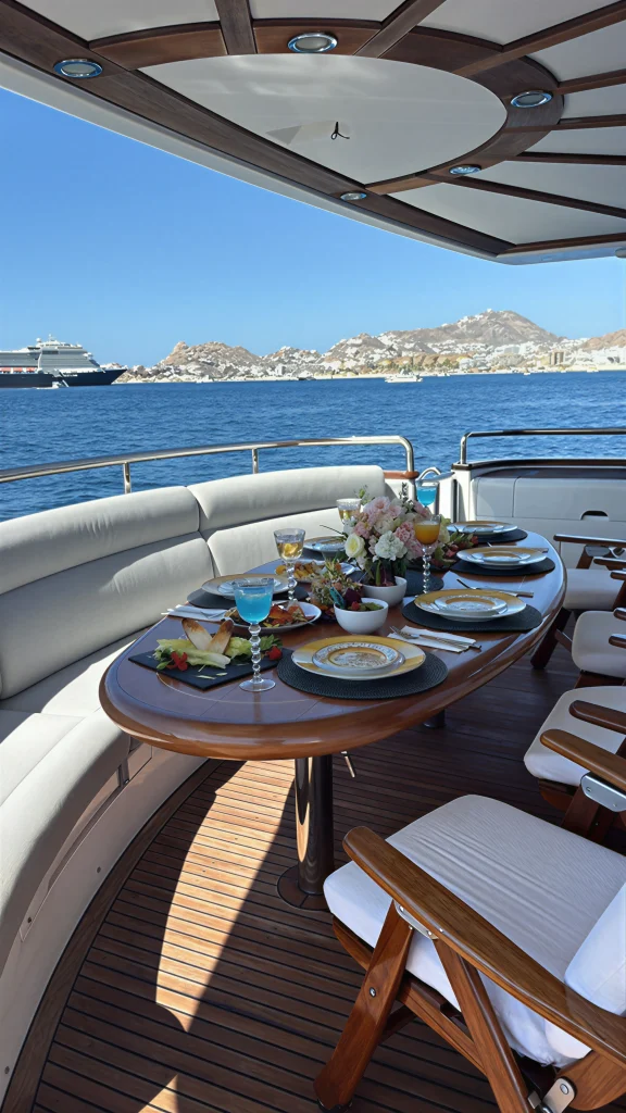 Event deck and flybridge of the Horizon 110 yacht