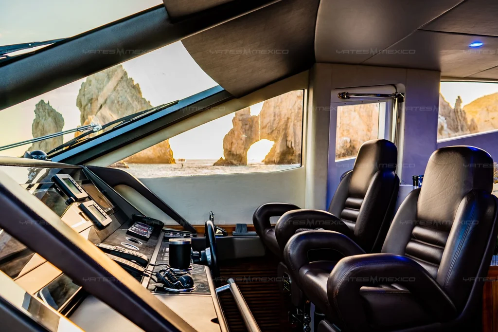 Sunseeker 80 yacht charter Cabo San Lucas - main salon and helm photo 01