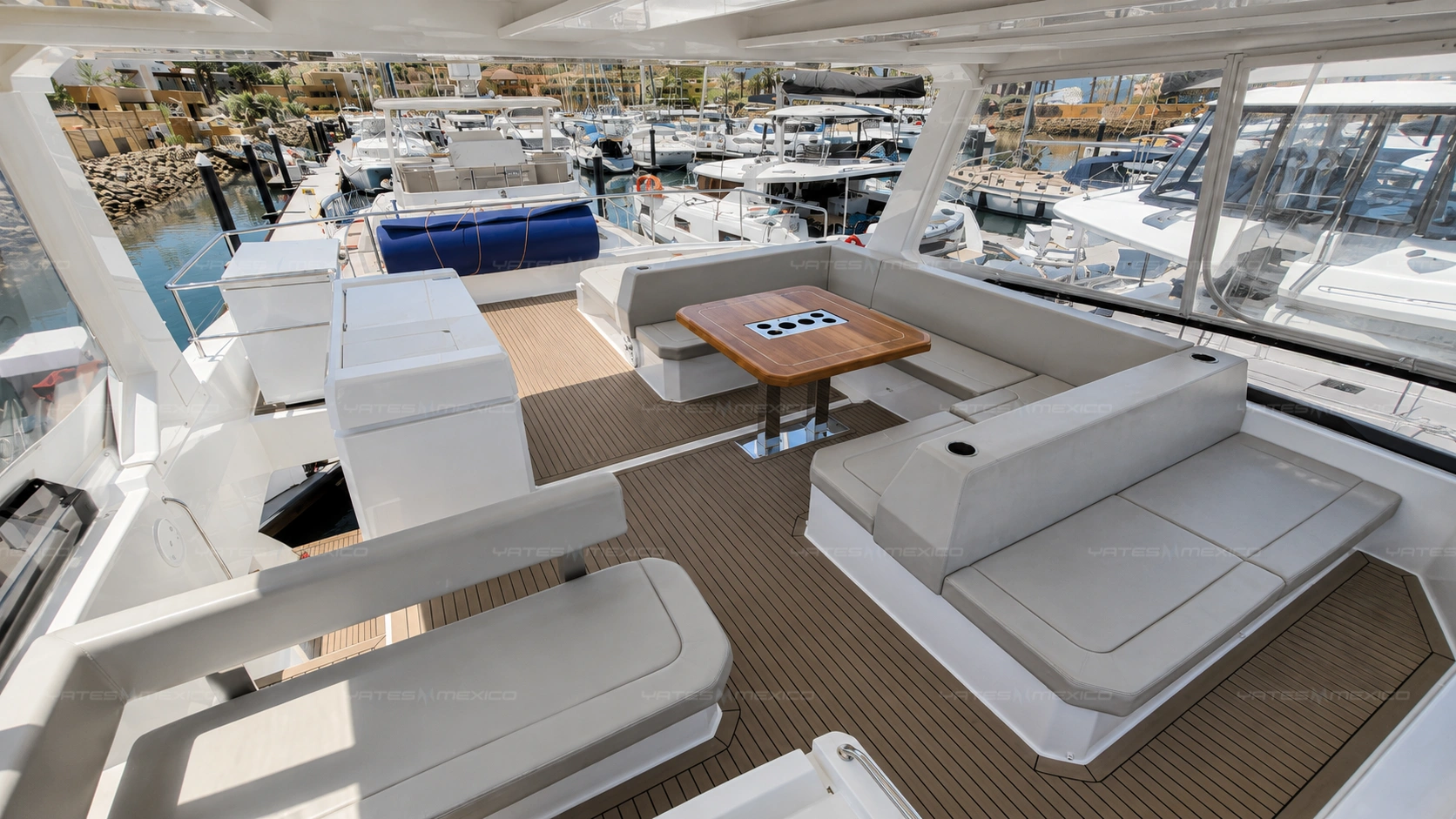 Leopard 46 aft deck seating and dining table