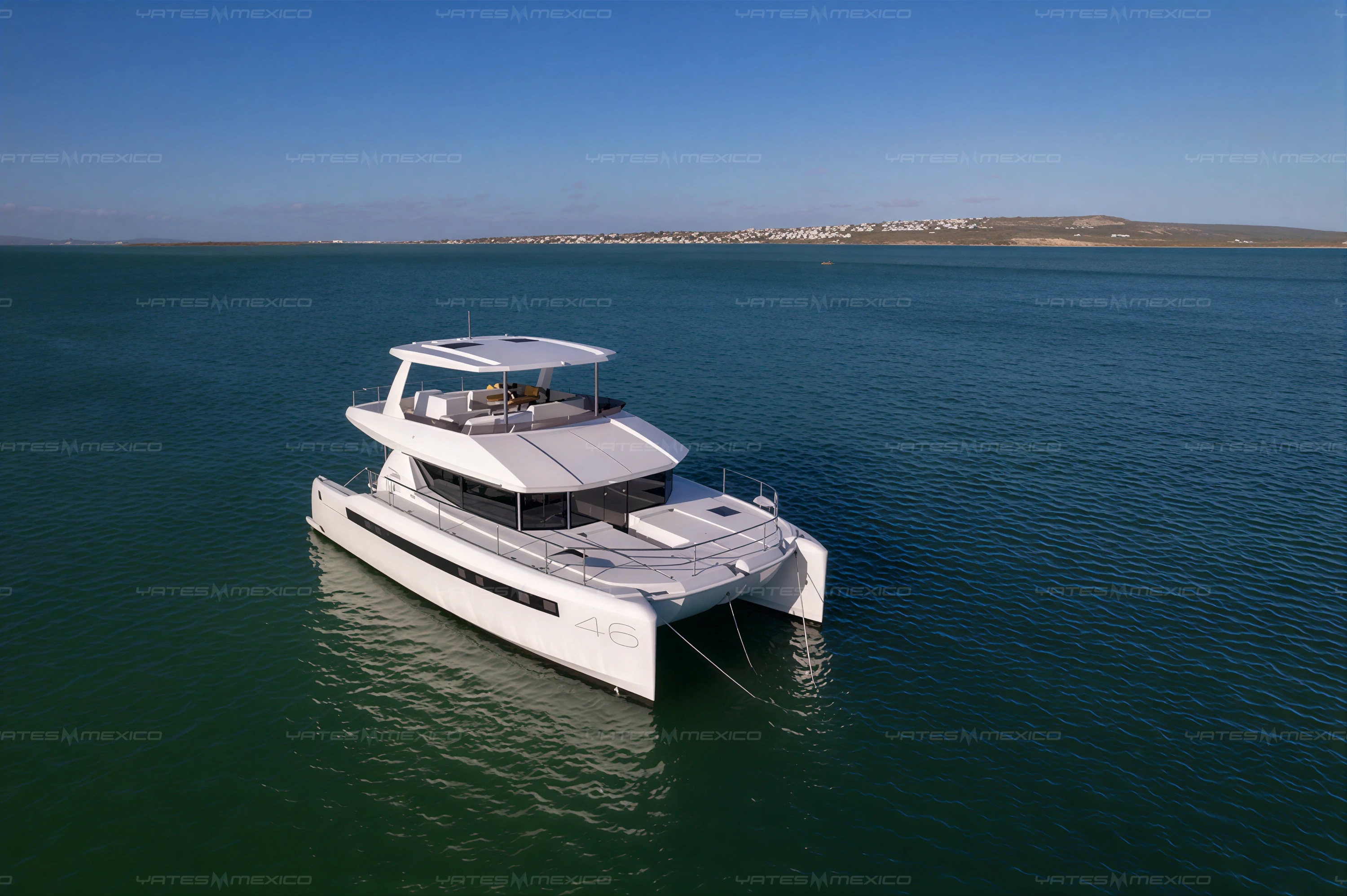 Leopard 46 catamaran exterior view underway in the Sea of Cortez