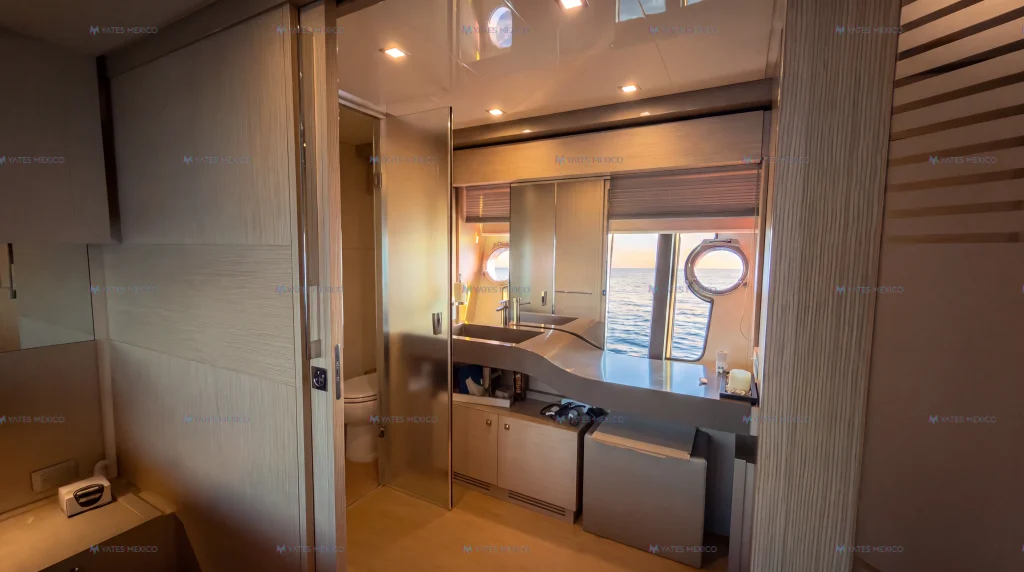 Ferretti 75 yacht charter La Paz - galley and companionway leading to the guest cabins
