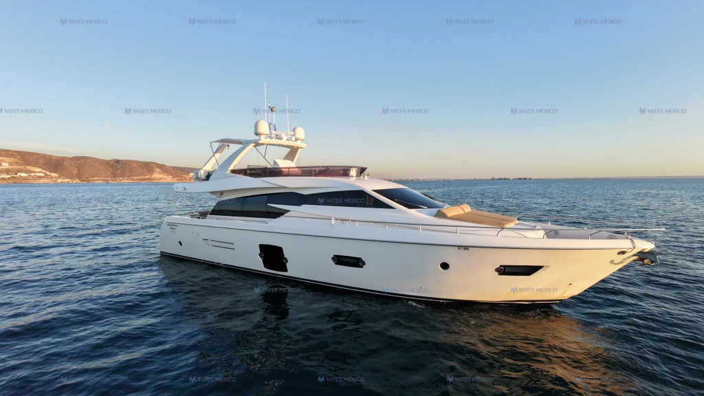 Ferretti 75 yacht charter La Paz - full profile with flybridge hardtop and radar arch