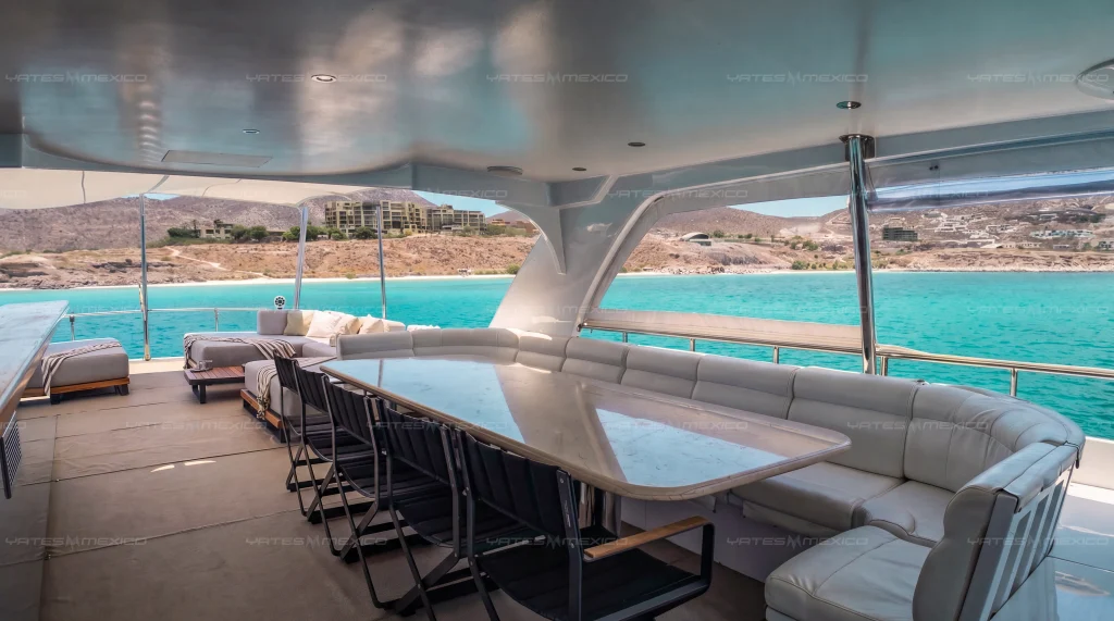 Monte Fino 84 yacht charter La Paz - shaded flybridge seating