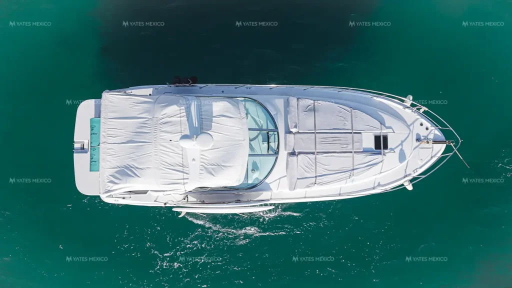 Sea Ray 45 yacht charter La Paz - aerial top-down view over turquoise water
