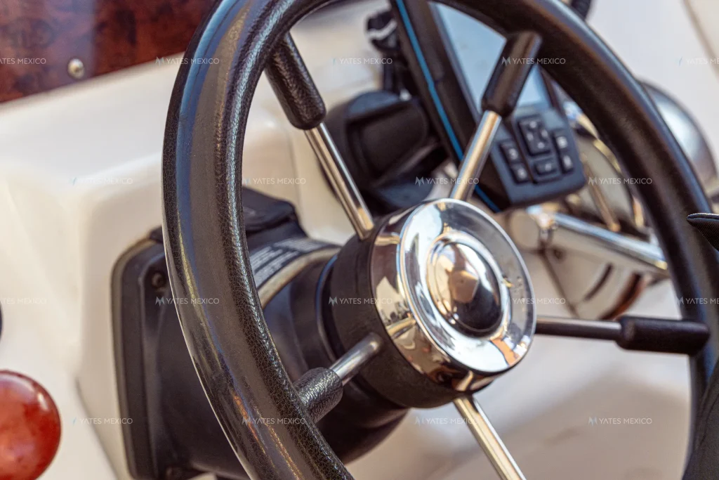 Sea Ray 45 yacht charter La Paz - stainless steering wheel detail