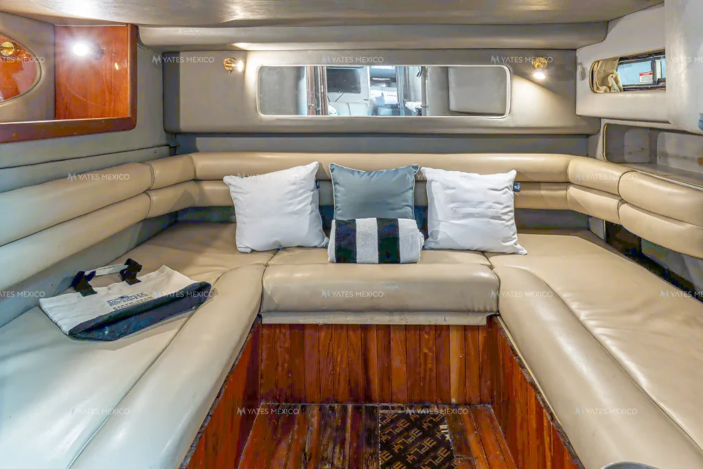 Sea Ray 45 yacht charter La Paz - salon seating with cherry wood joinery