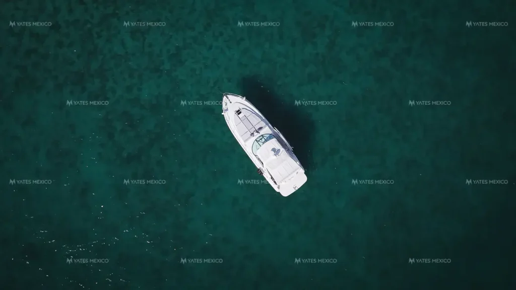 Sea Ray 45 yacht charter La Paz - drone view of the yacht anchored in the Sea of Cortez
