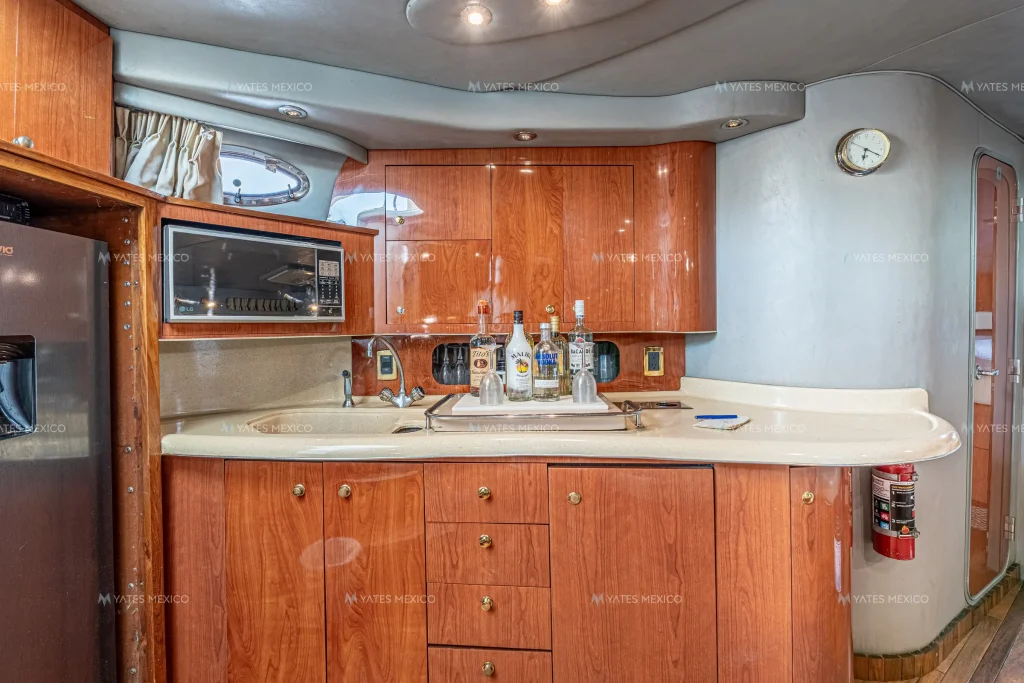 Sea Ray 45 yacht charter La Paz - galley with bar and wood cabinetry