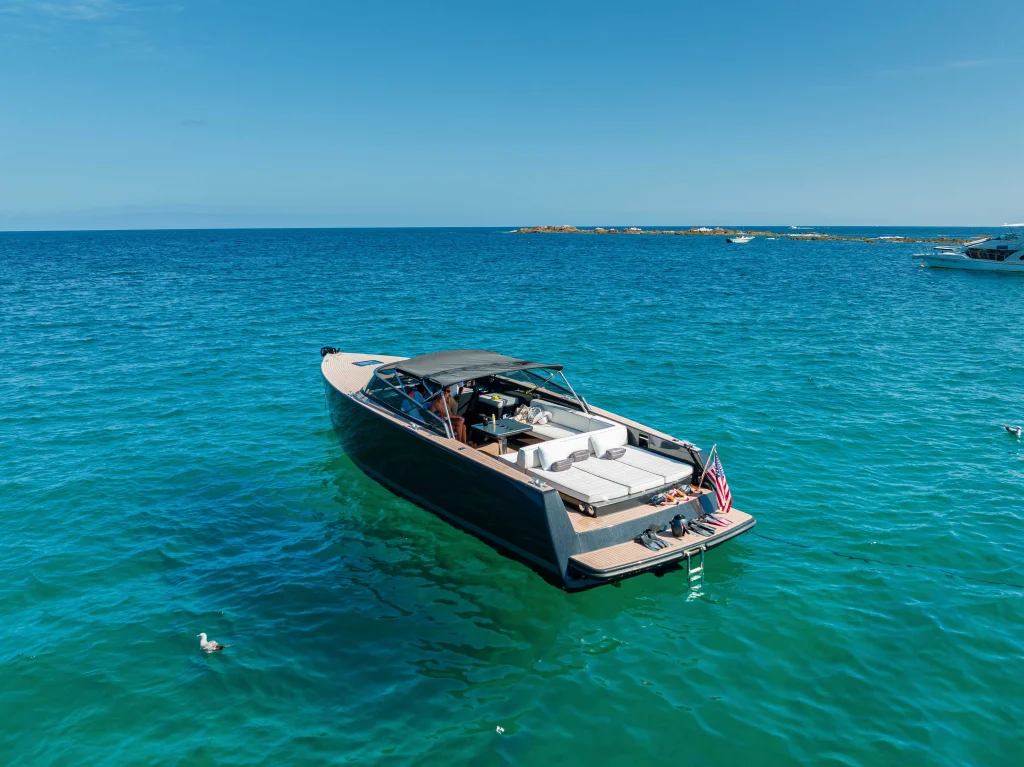 VanDutch 42 yacht anchored over clear turquoise water in the Los Cabos corridor