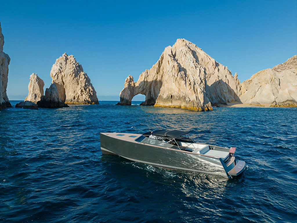 VanDutch 42 yacht turning in front of El Arco, Cabo San Lucas