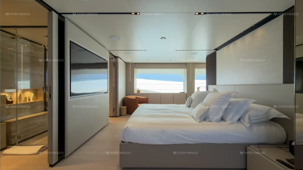Custom Line 110 yacht charter La Paz - full-beam master suite