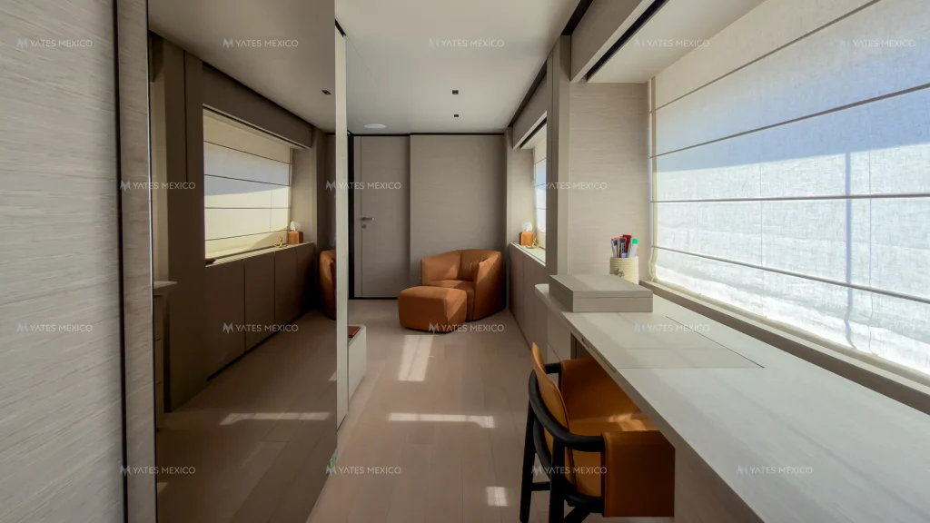Custom Line 110 yacht charter La Paz - master dressing area and vanity desk