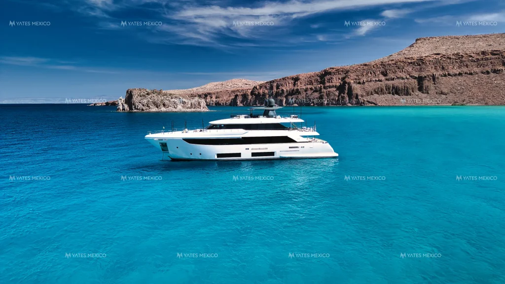 Custom Line 110 yacht charter La Paz - anchored off the cliffs of Espiritu Santo