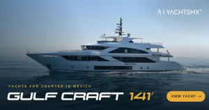 Superyate Gulf Craft 141 navegando frente a la costa de Cabo San Lucas