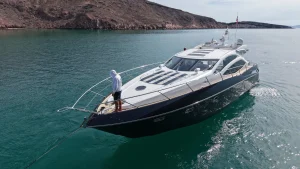 Sunseeker 64 yacht charter La Paz - bow view anchored in turquoise water