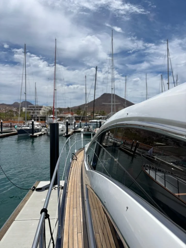 Sunseeker 64 yacht charter La Paz - teak side deck at Marina CostaBaja