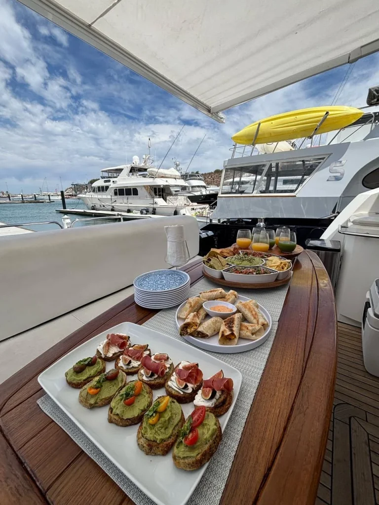 Sunseeker 64 yacht charter La Paz - fresh appetizers served on the aft deck