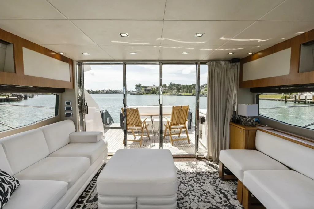 Sunseeker 64 yacht charter La Paz - salon with sliding doors open to the aft deck