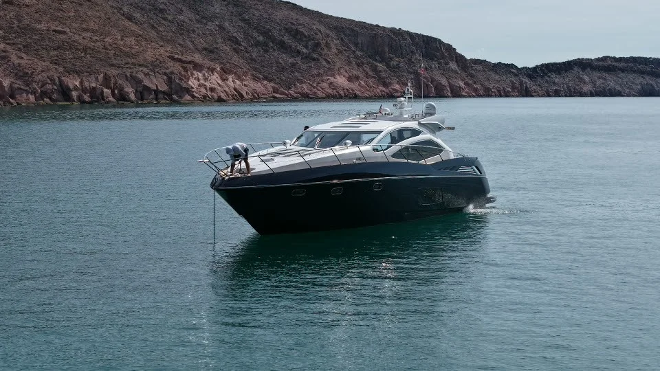 Sunseeker 64 yacht charter La Paz - anchored in a calm Sea of Cortez cove