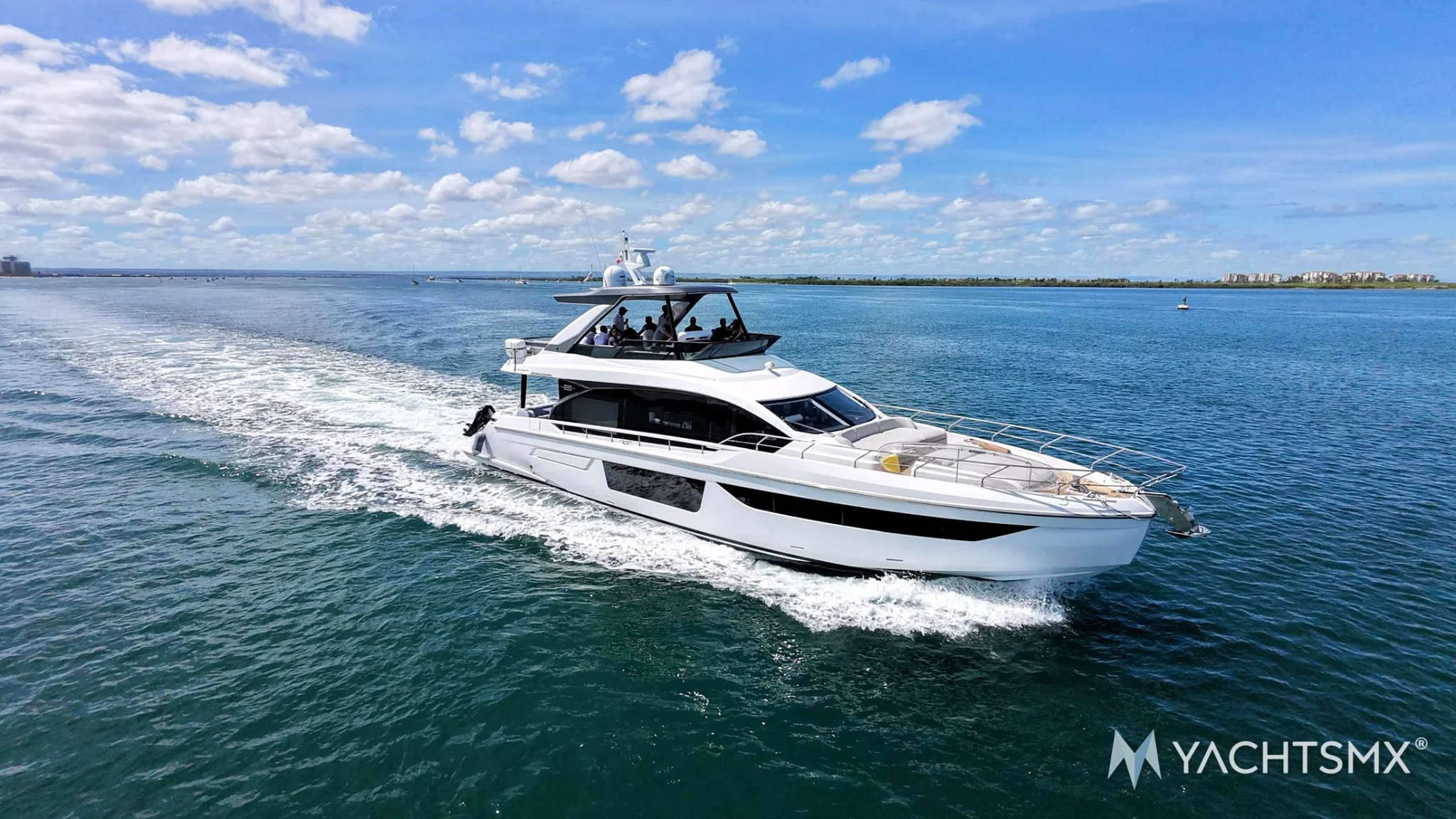 Azimut 68 2023 yacht charter La Paz - bow quarter aerial - exclusive with YACHTSMX